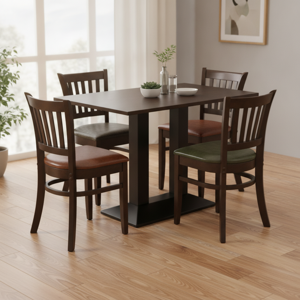 Rubber Wood Dining Table with 4 Chairs 750mm for Home Dining