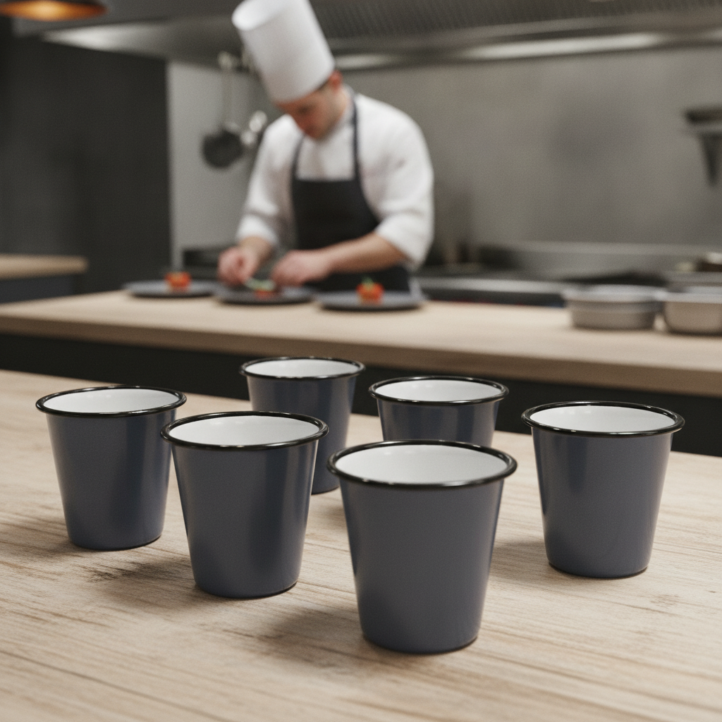 Enamelled Steel Grey Tumblers 310ml for Home & Office (Pack of 6)