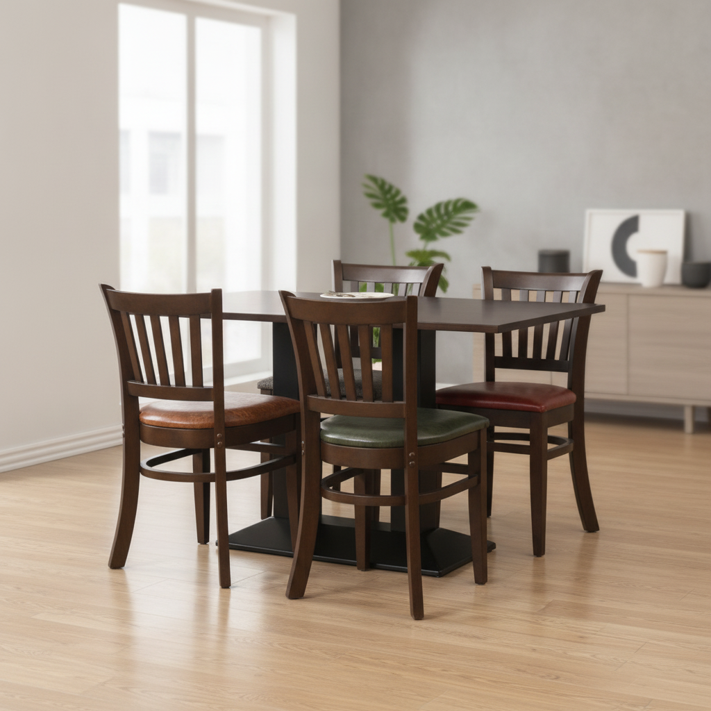 Rubber Wood Dining Table with 4 Chairs 750mm for Modern Homes