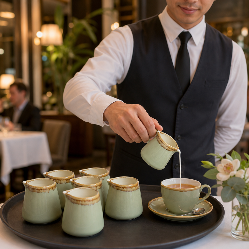 Porcelain Milk Jugs in Moss 96ml for Tea Service (Pack of 6)