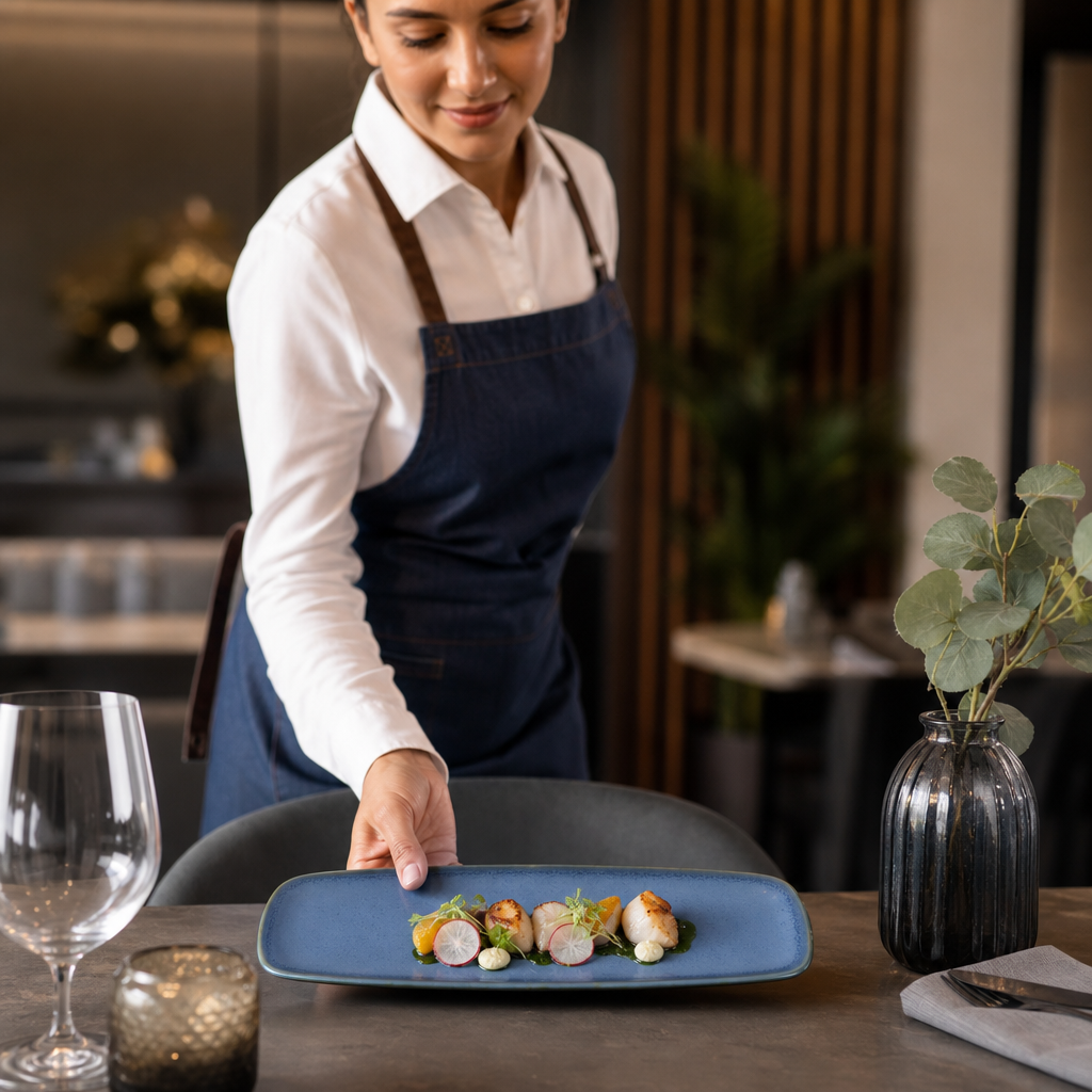 Oblong Plates 254x77mm Blue Vitrified Ceramic for Stylish Dining (Pack of 6)
