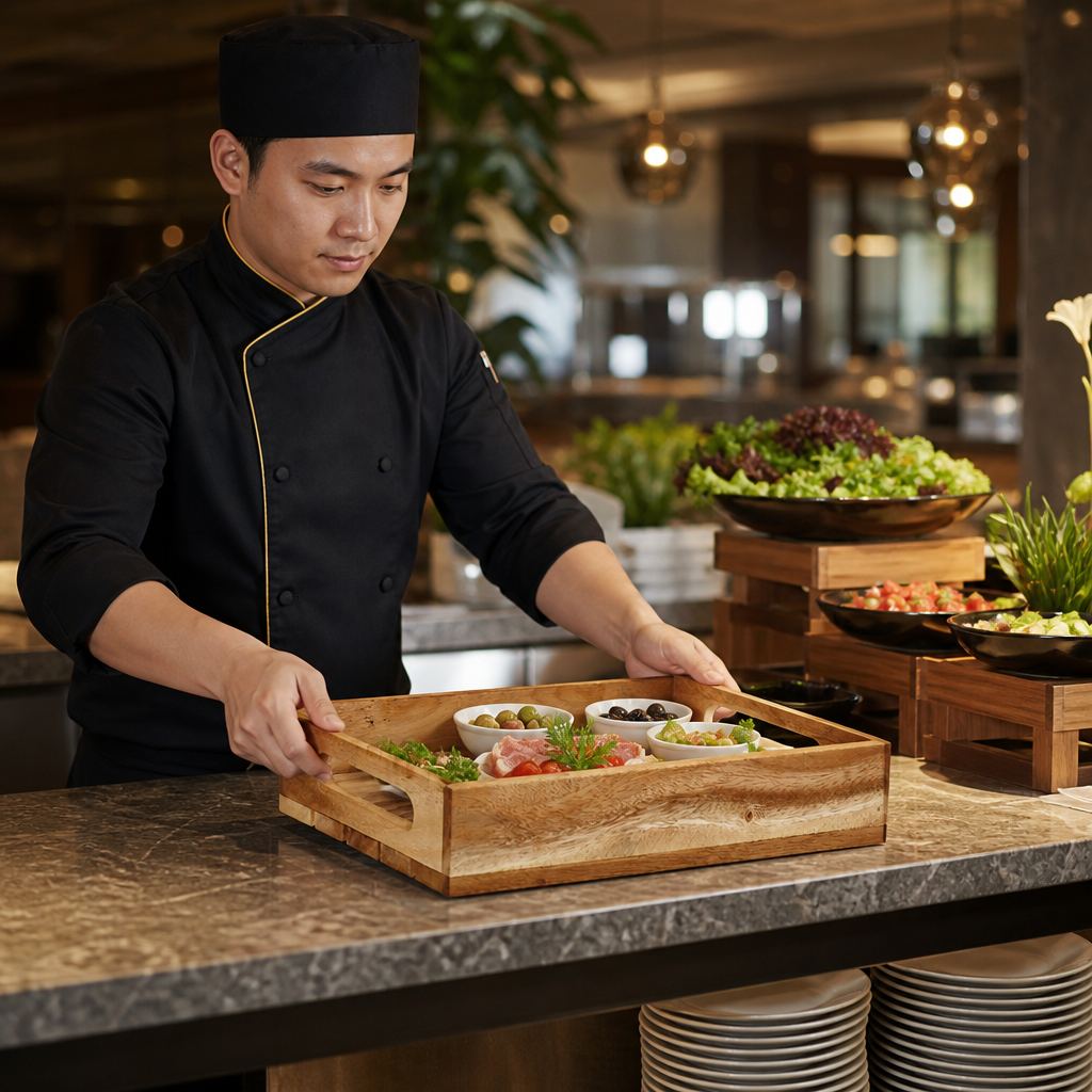 Wooden Crate with Rustic Finish for Buffet Display