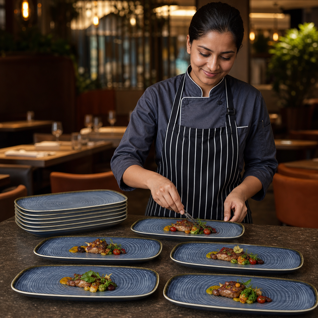 Walled Oblong Plates 370mm Vitrified Ceramic for Dining Tables (Pack of 6)