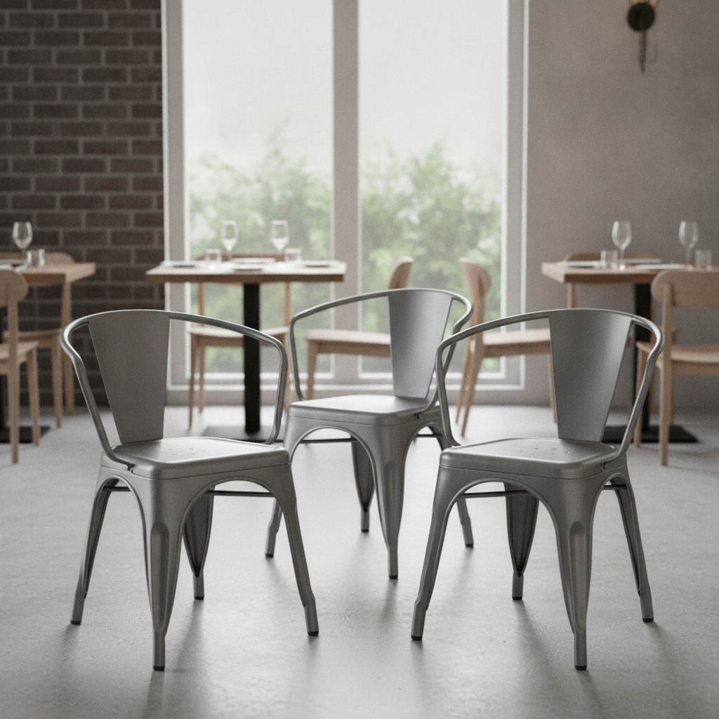 Powder Coated Steel Curve Armchairs Grey 720x450mm for Indoor & Outdoor Use (Pack of 4)