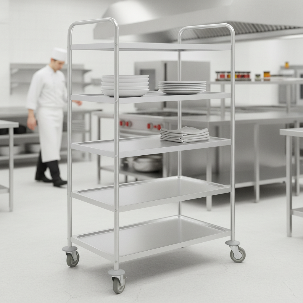 Stainless Steel Five Tier Clearing Trolley for Efficient Transport