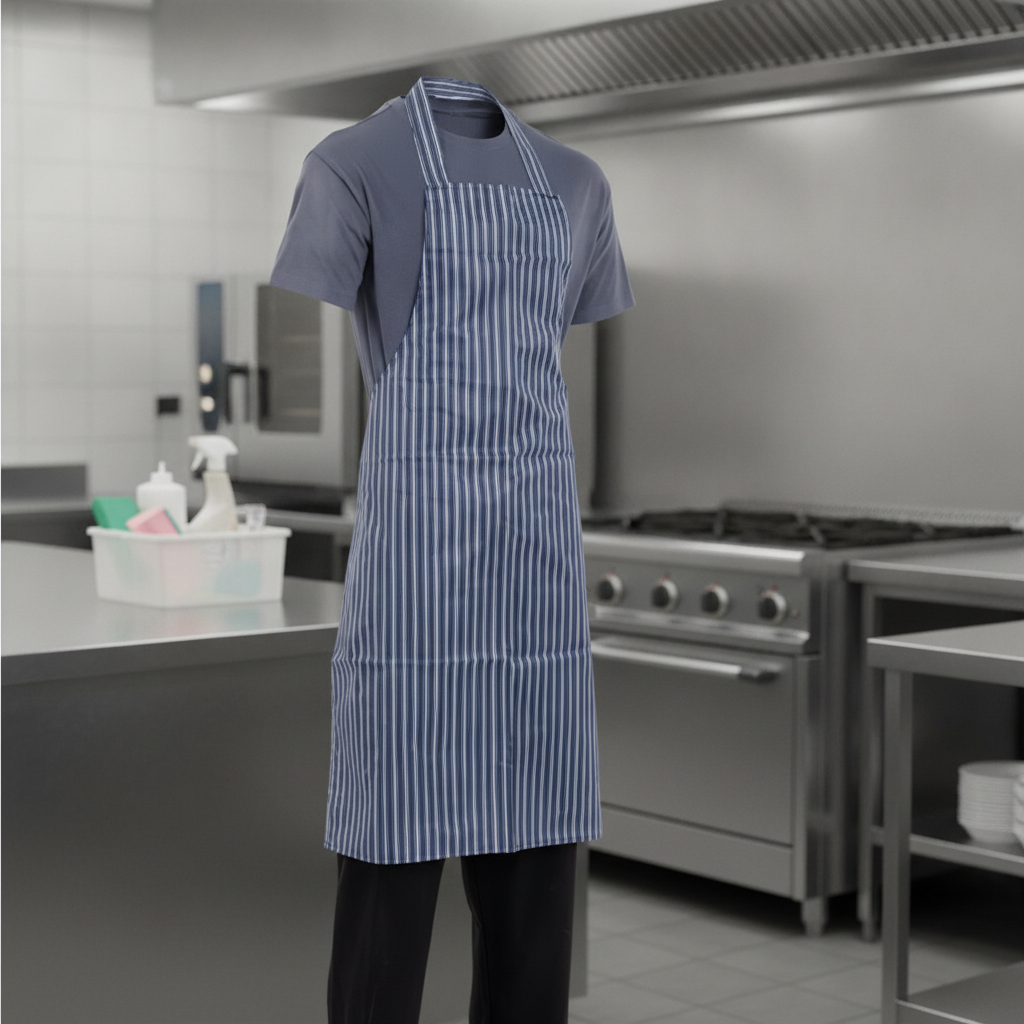 Nylon Water-Resistant Bib Apron Blue & White for Cleaning Tasks
