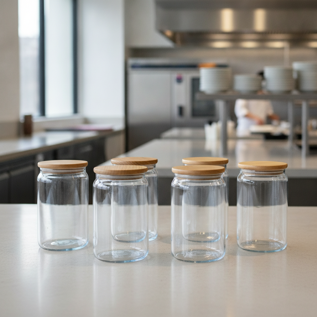 Glass Storage Jars with Wooden Lids 1.5L for Home Kitchens (Pack of 6)