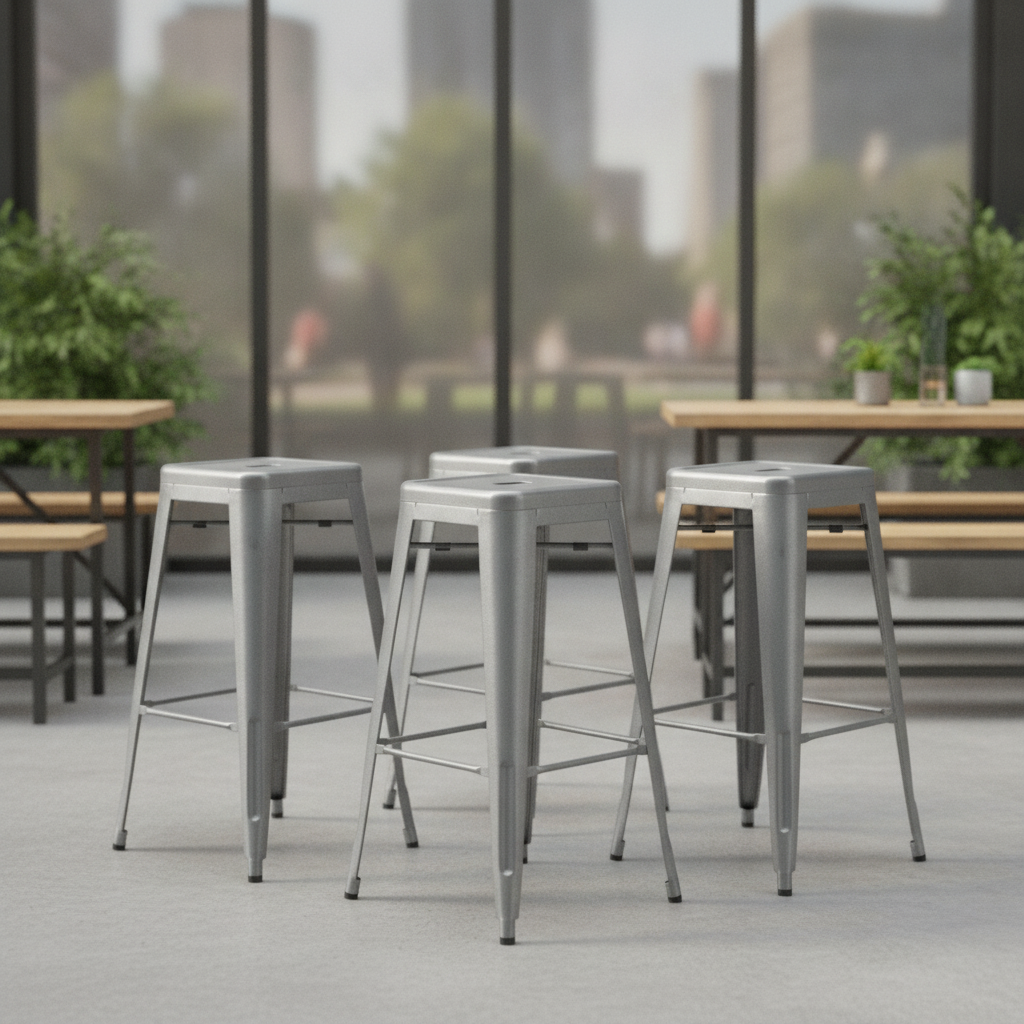 Galvanised Steel High Stools 770x425mm for Indoor & Outdoor Use (Pack of 4)