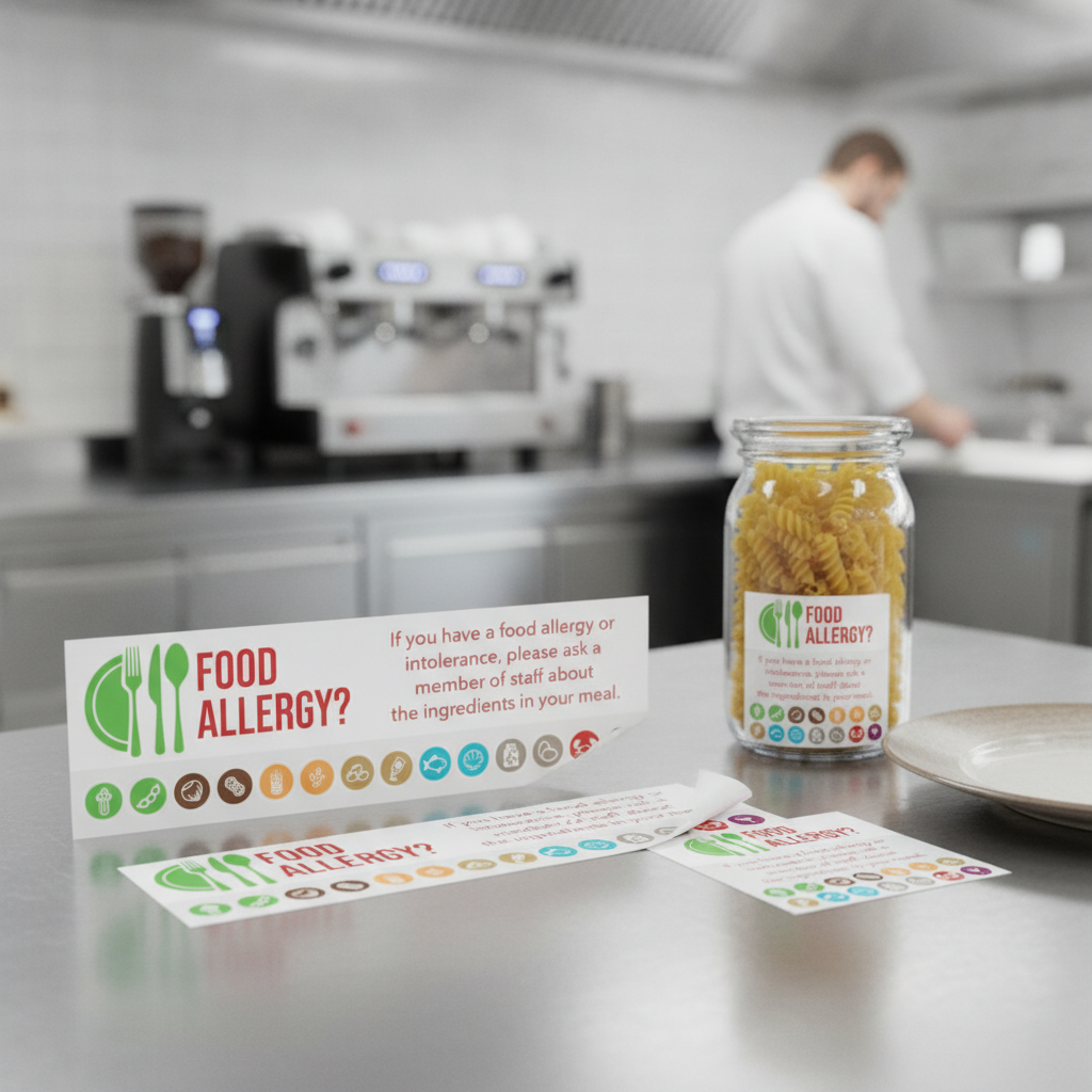 Self Adhesive Vinyl Allergy Awareness Stickers for Food Displays (Pack of 8)