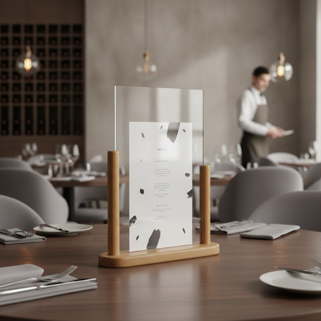 Wood & Melamine A4 Holder with Wooden Frame for Restaurants