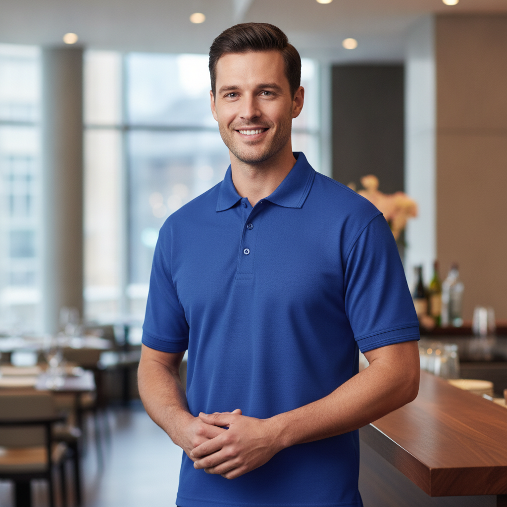 Polycotton Royal Blue Unisex Polo Shirt for Hospitality Staff