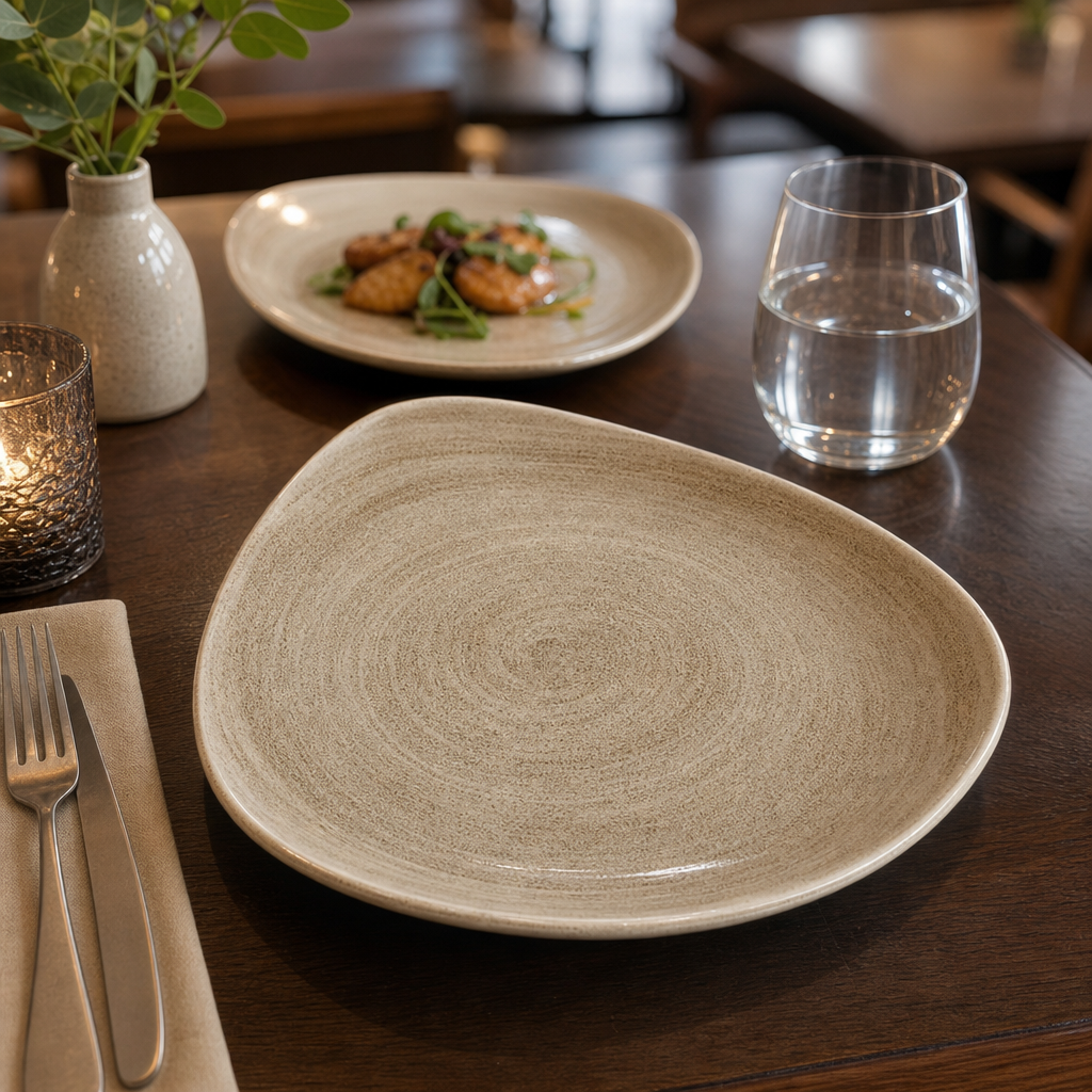 Elegant Triangle Plates Taupe Porcelain for Restaurants & Cafés (Pack of 12)