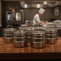 Stainless Steel Three-Tier Tiffin Tin 115mm for Meal Service (Pack of 6)