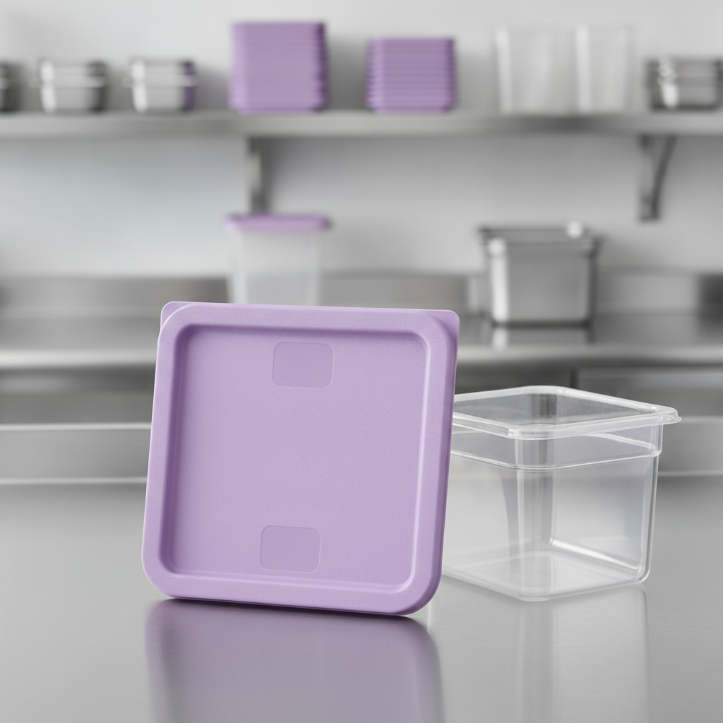 Polyethylene Square Food Storage Container Lid Purple for Food Prep