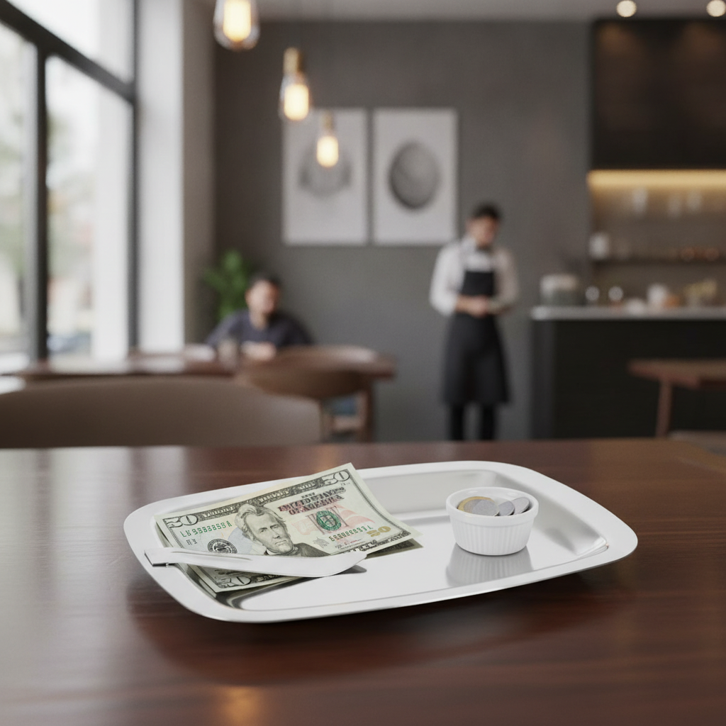Stainless Steel Tip Tray with Bill Clip for Restaurants & Cafés