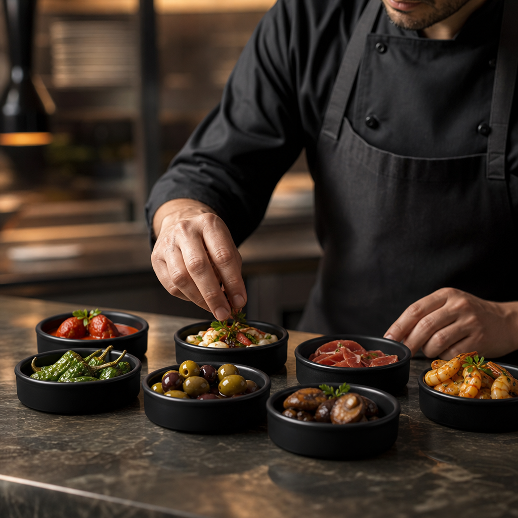 Stackable Dishes Matt Black Stoneware for Tapas & Mezze (Pack of 6)