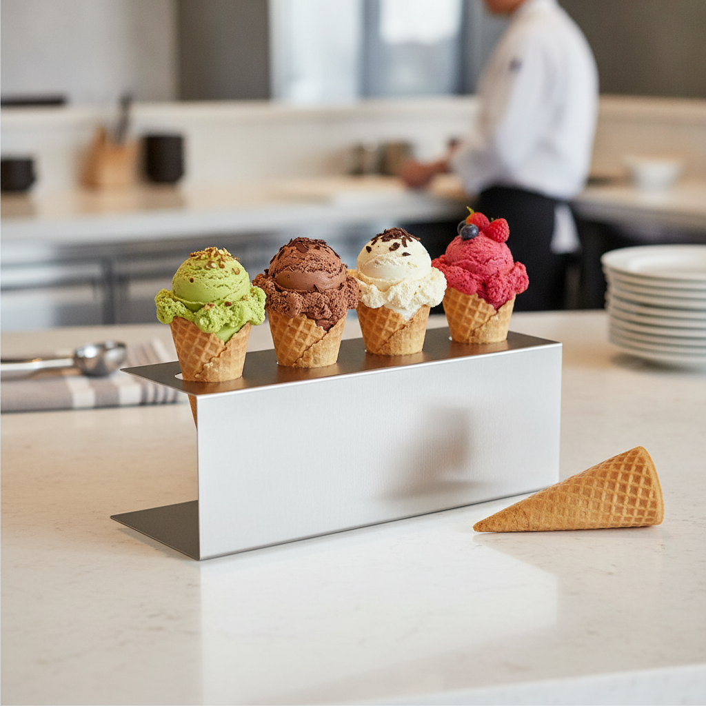 Stainless Steel Ice Cream Cone Holder for Serving and Display