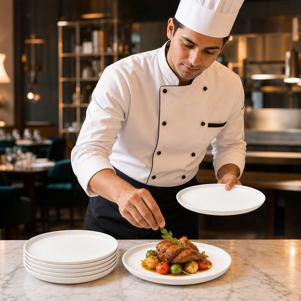 Walled Plates 260mm Vitrified Ceramic for Restaurants (Pack of 6)