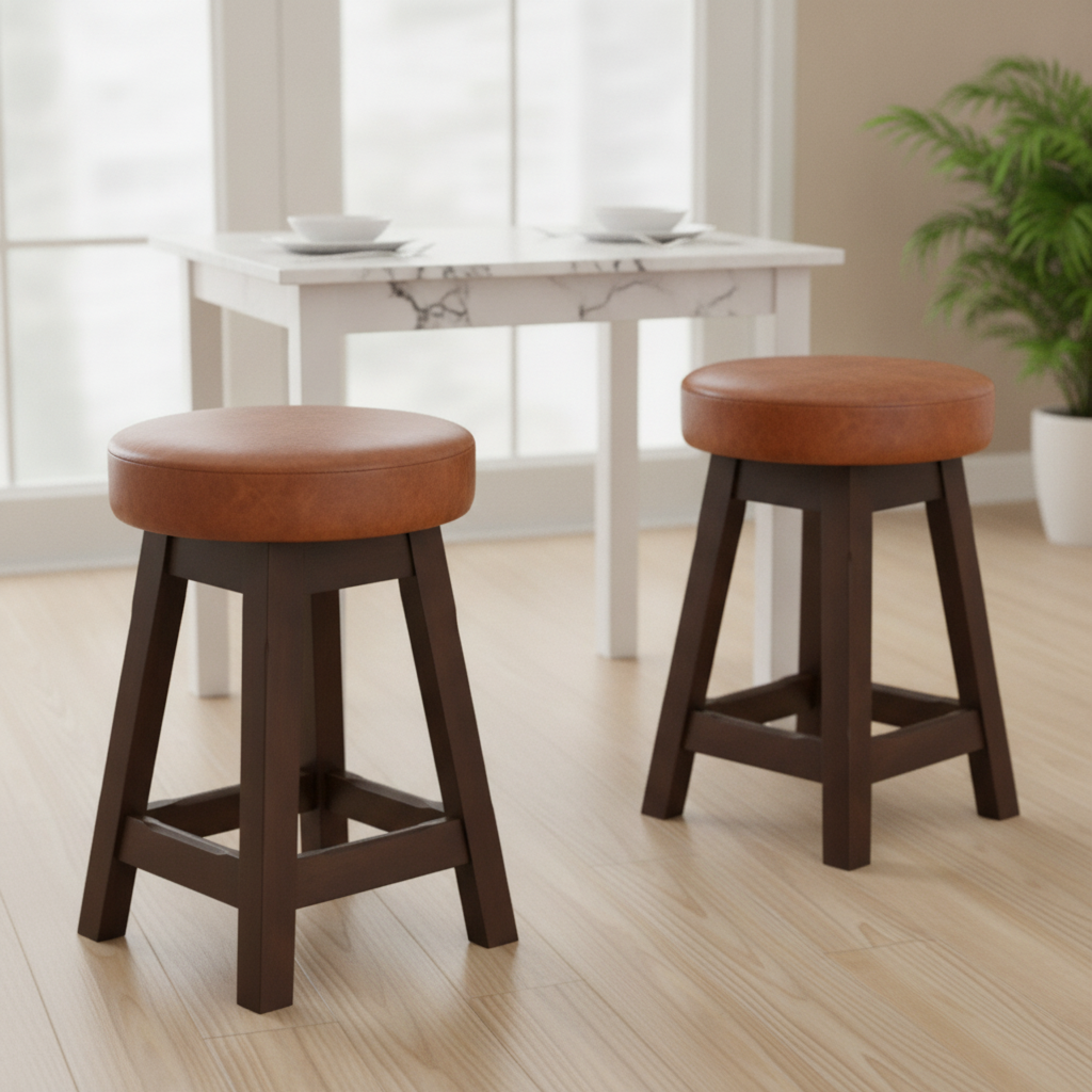 Rubber Wood Low Stools with Deep Padded Seat 475x335mm for Dining Spaces (Pack of 2)