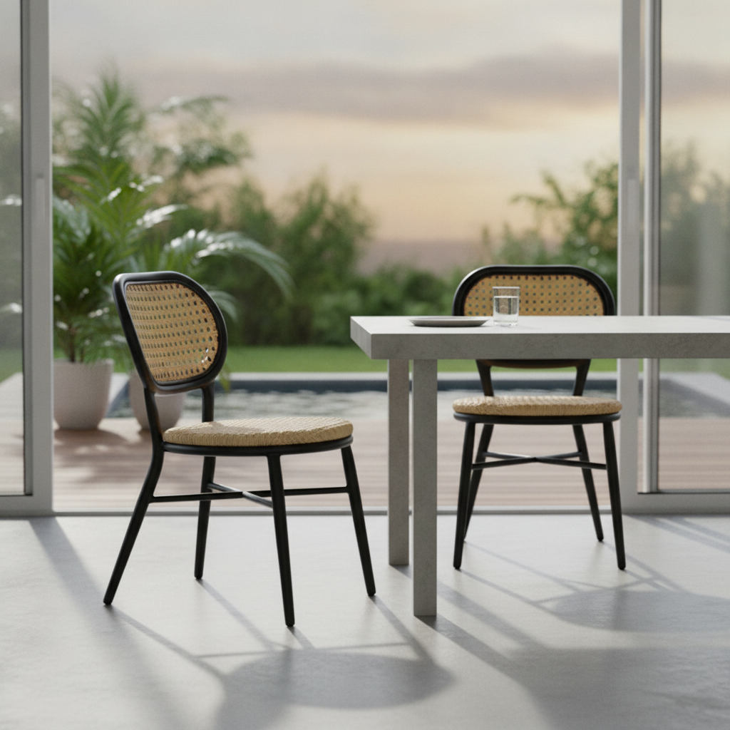 Rattan Side Chairs with Aluminium Frame 847x538mm for Indoor & Outdoor Use (Pack of 2)