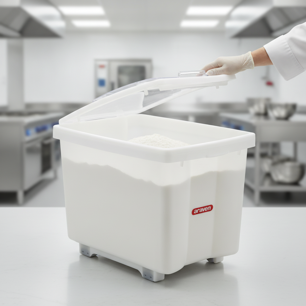 Polyethylene Transparent Mobile Ingredient Bin 80L for Commercial Kitchens