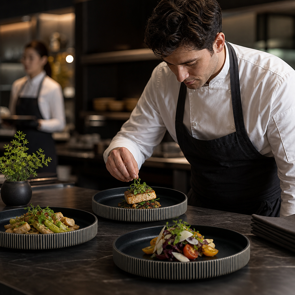 Deep Plates Black 240mm White Stoneware for Modern Dining (Pack of 6)
