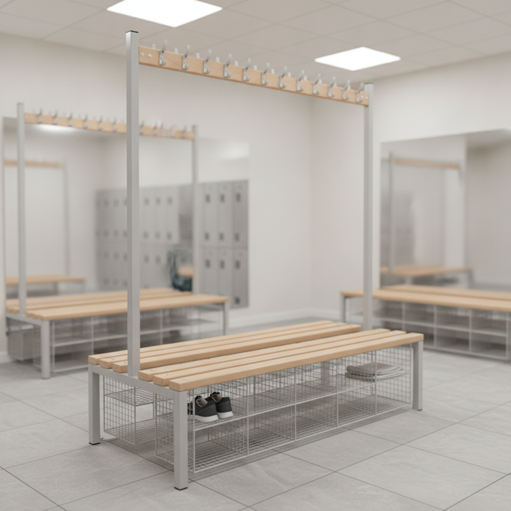 Powder Coated Steel Double-Sided Island Seating for Changing Rooms (1200mm & 1500mm)