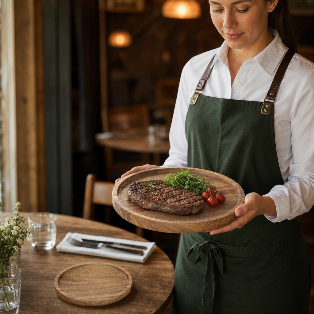 Acacia Wood Round Plate 200mm for Country Pubs & Cafés