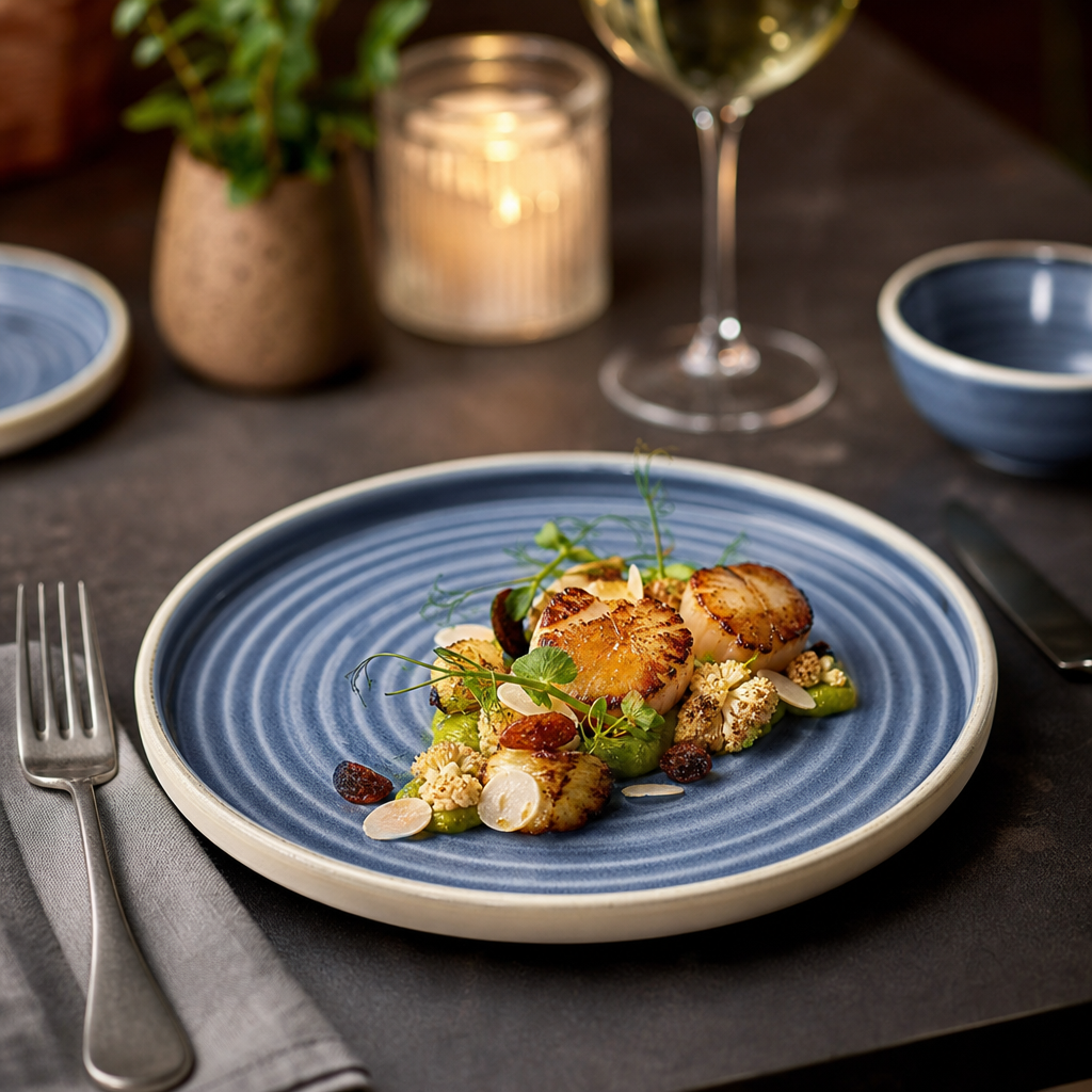 Organic Walled Plates 206mm Blue Vitrified Ceramic for Casual Dining (Pack of 6)