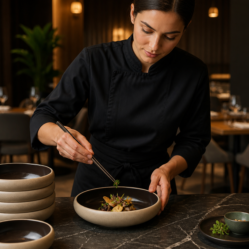Deep Coupe Plates Black Stoneware for Modern Dining (Pack of 6)