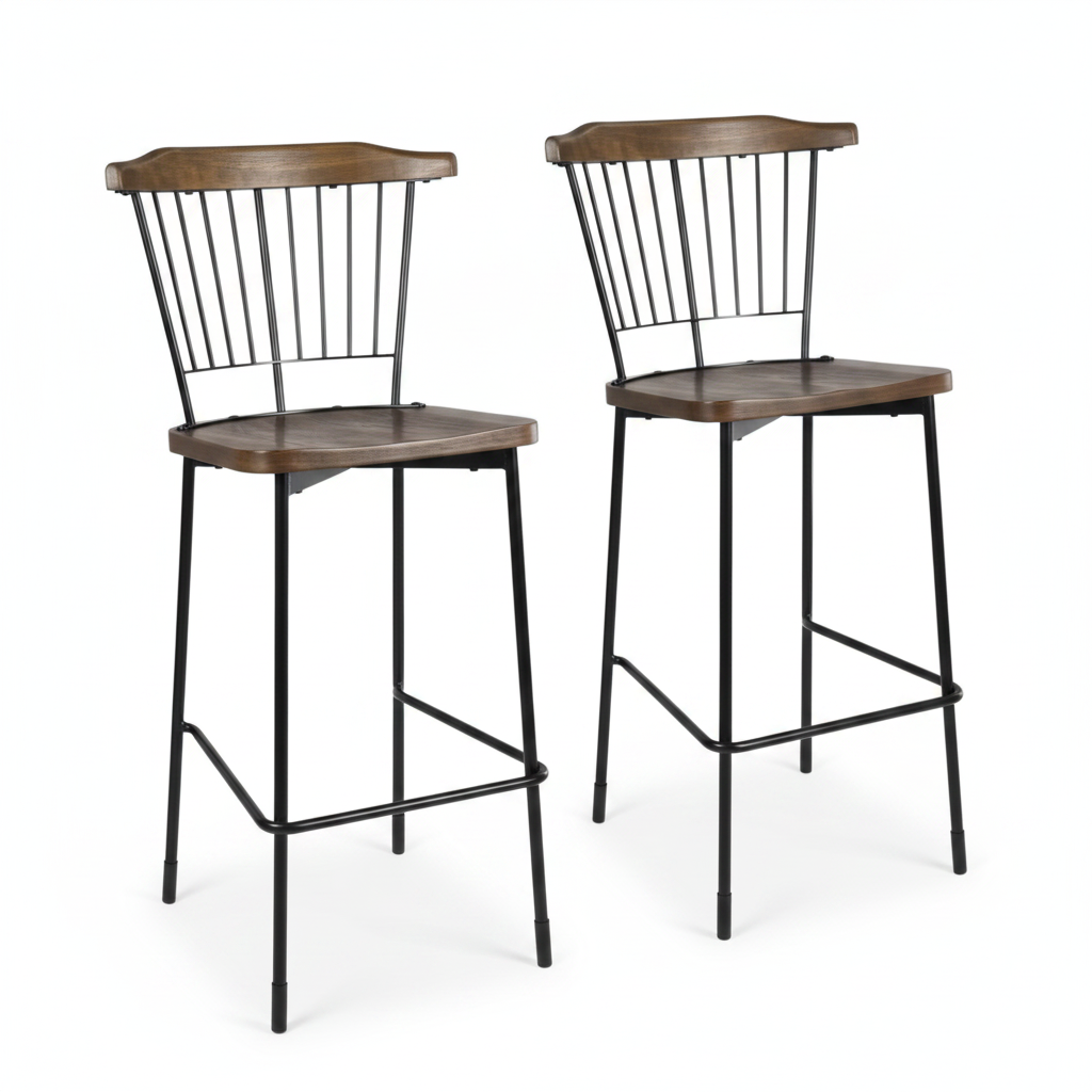 Wood & Steel High Bar Stools 1120x520mm for Indoor Dining (Pack of 2)