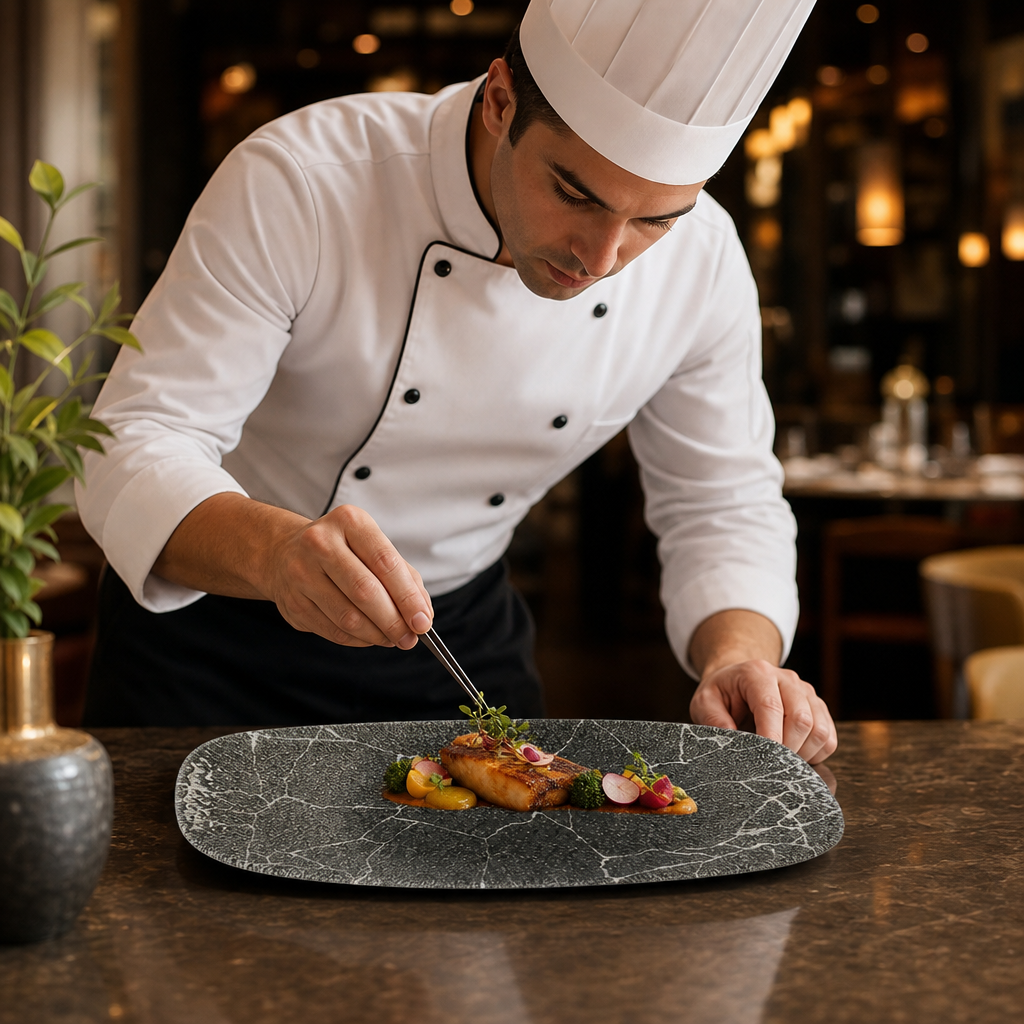 Oblong Plates Black Vitrified Ceramic for Food Presentation