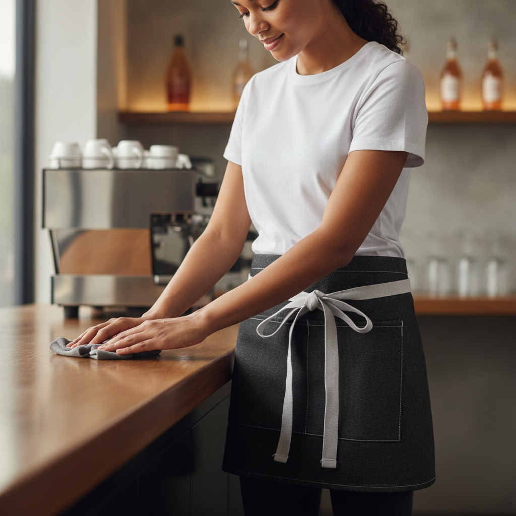 Black Polycotton Denim Waist Apron for Service Staff