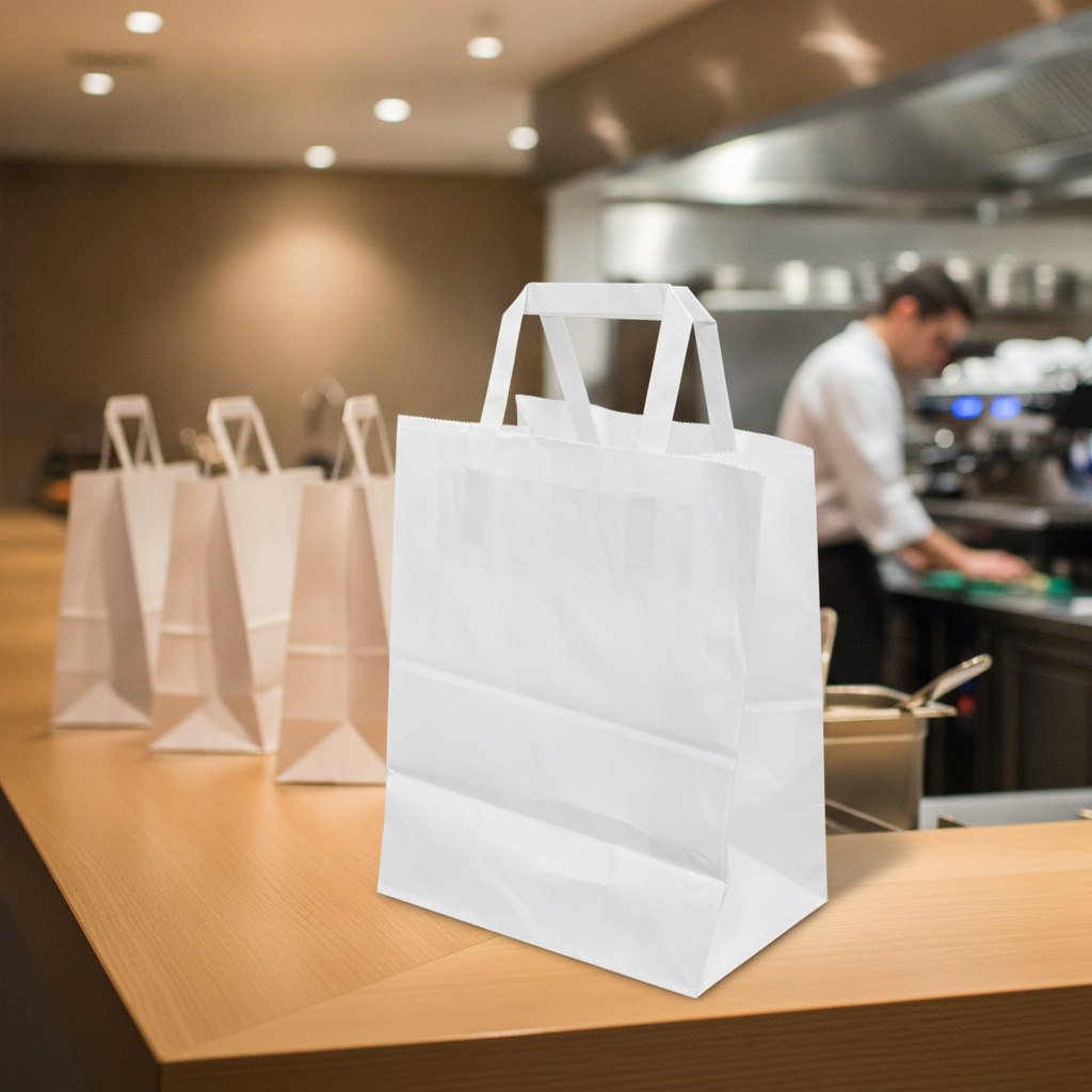 White Paper Carrier Bags Large for Eco-Friendly Shopping (Pack of 250)