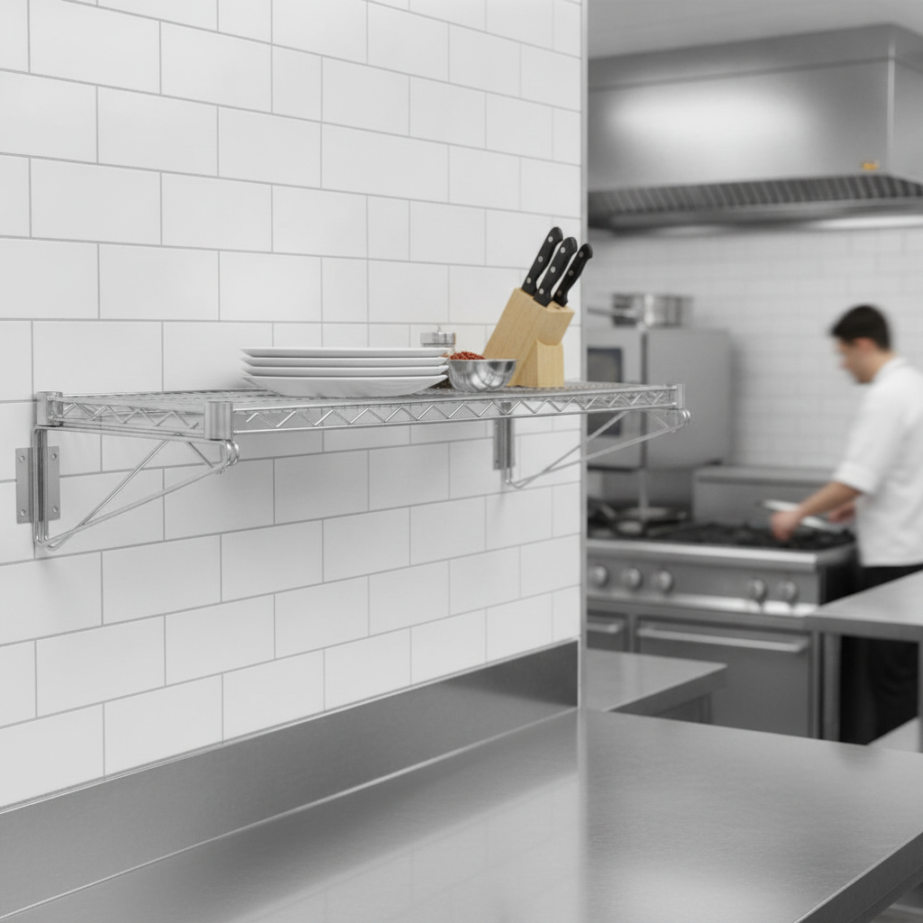 Chrome Coated Steel Wall Shelf 610mm for Kitchen Storage