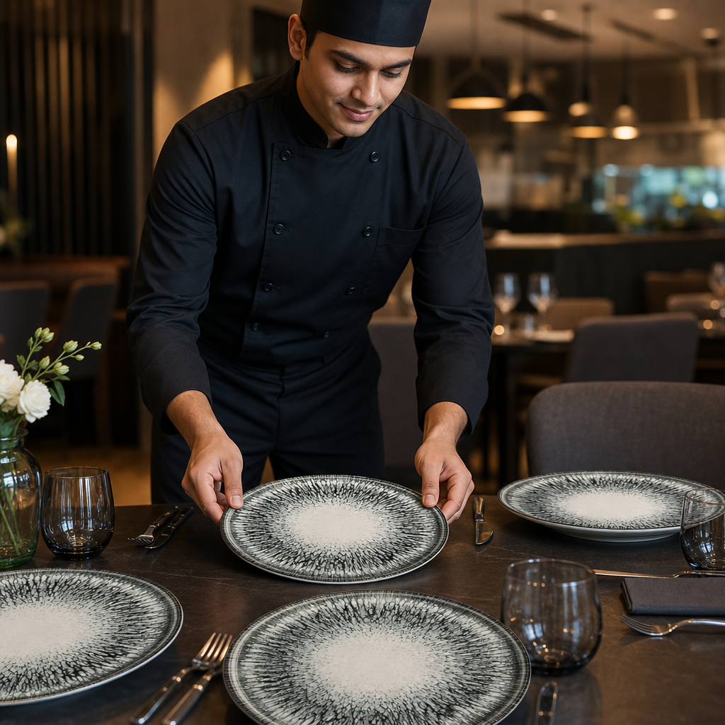 Walled Plates 260mm Black Vitrified Ceramic for Dining Tables (Pack of 6)