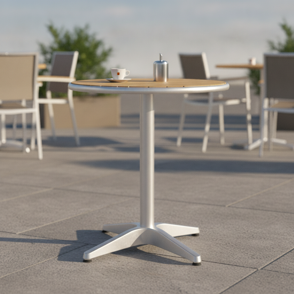 Aluminium and Ash Wood Round Bistro Table 600mm for Outdoor Use