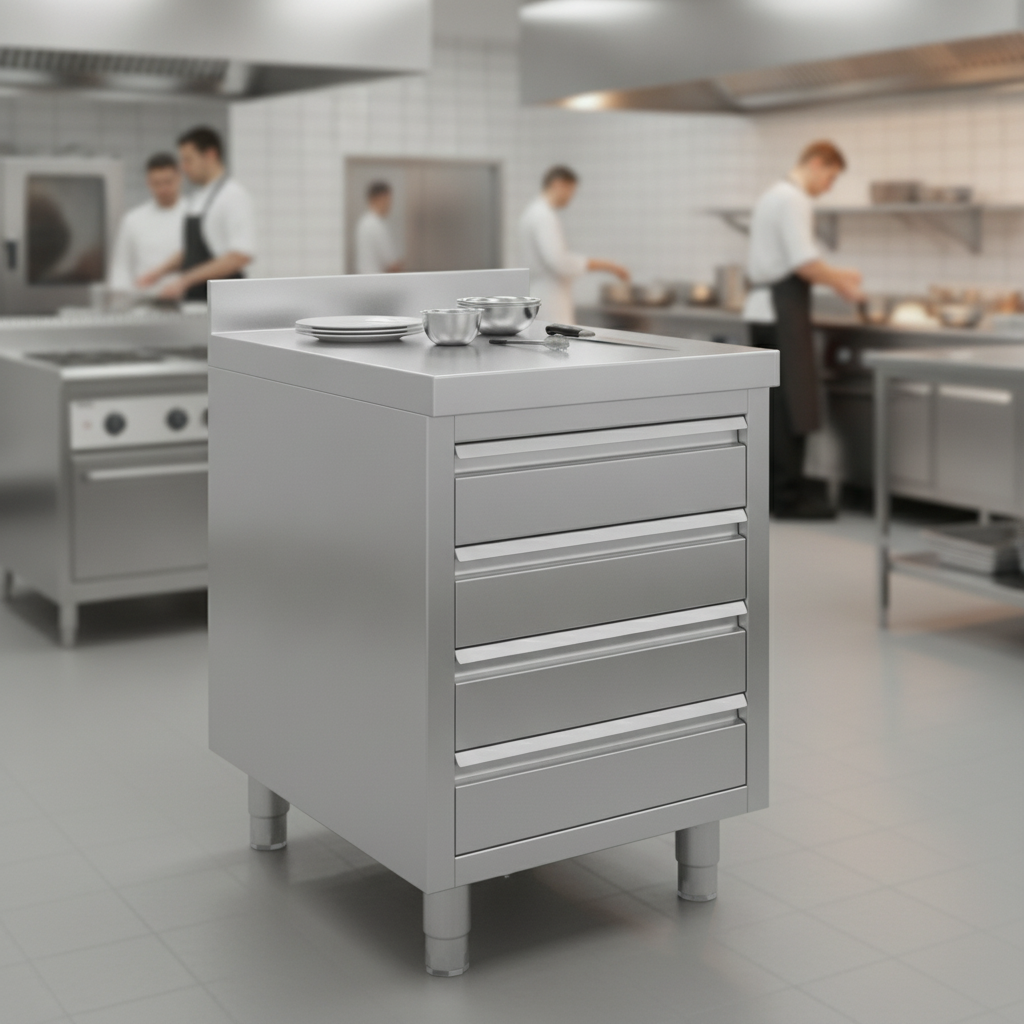 Stainless Steel 4 Drawer Workstation with Upstand for Commercial Kitchens
