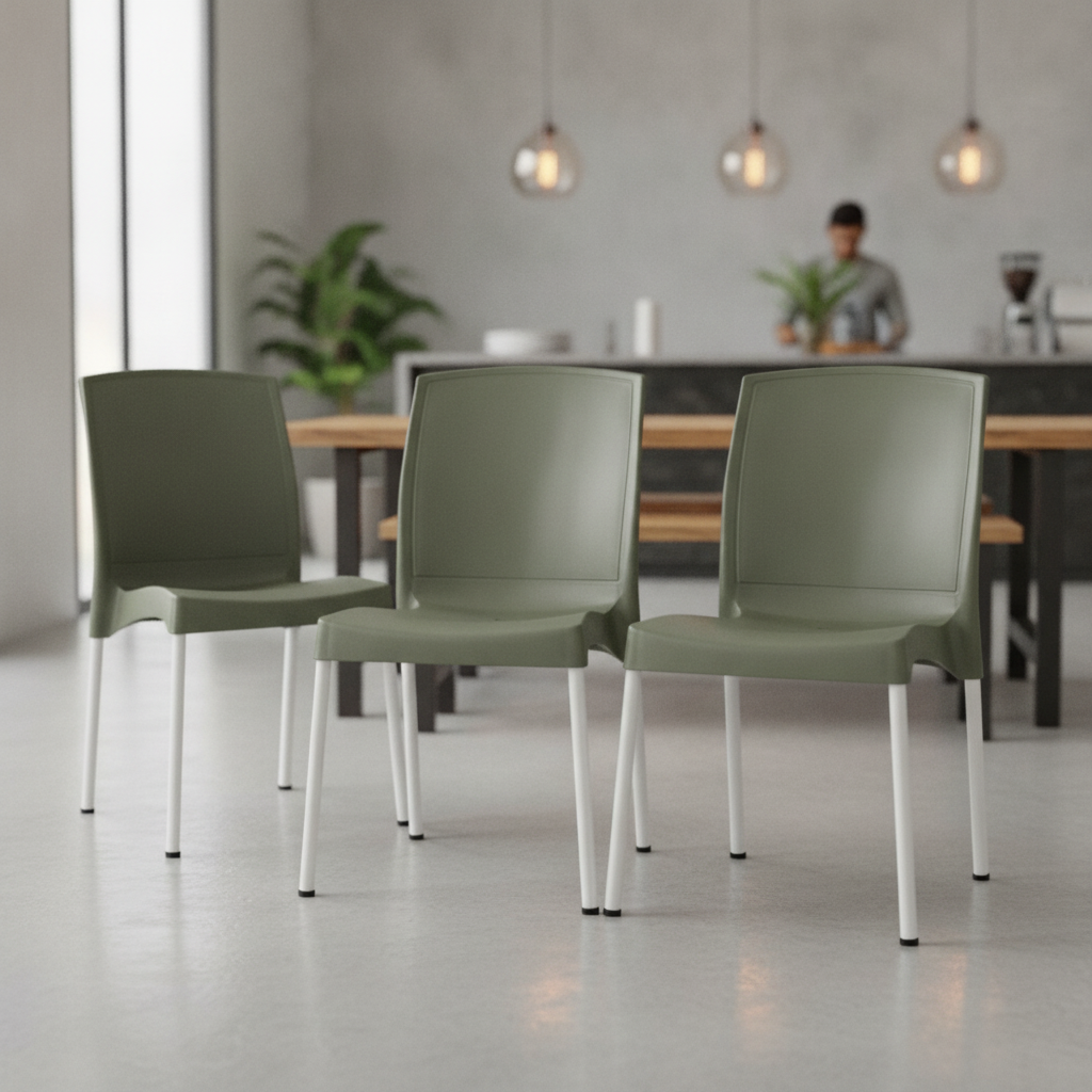 Polypropylene Olive Green Side Chairs 825mm for Cafés & Restaurants (Pack of 4)