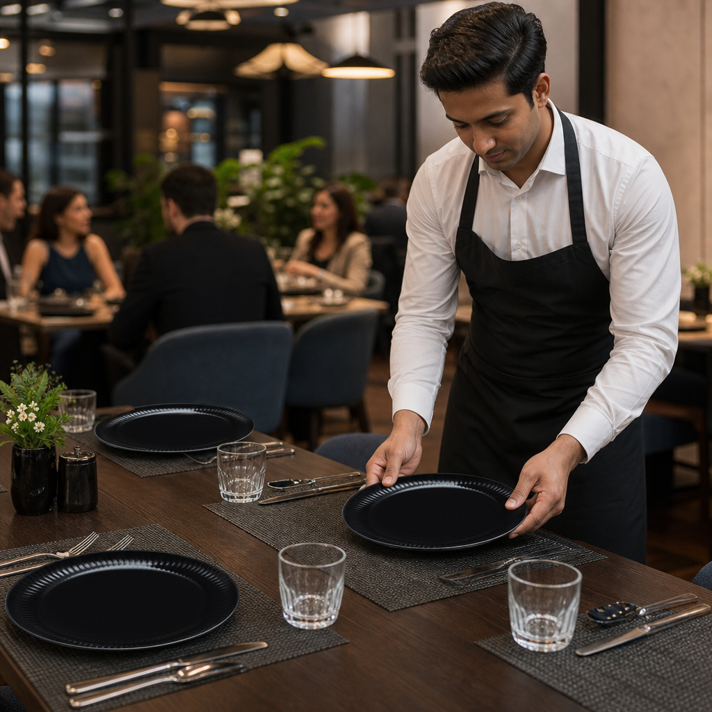 Tempered Dinner Plates 250mm Black Glass for Casual Dining (Pack of 24)