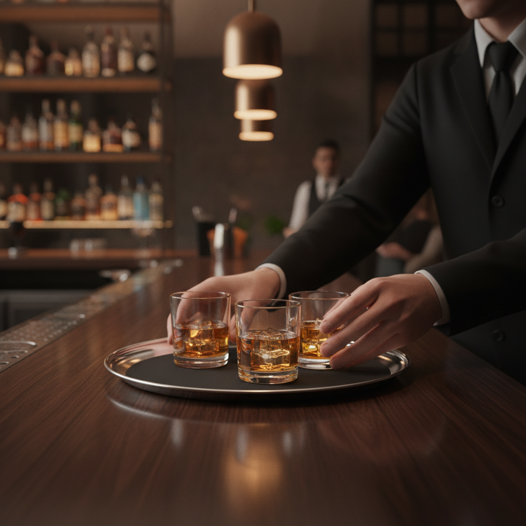 Stainless Steel Round Non-Slip Bar Tray 305mm for Safe Serving