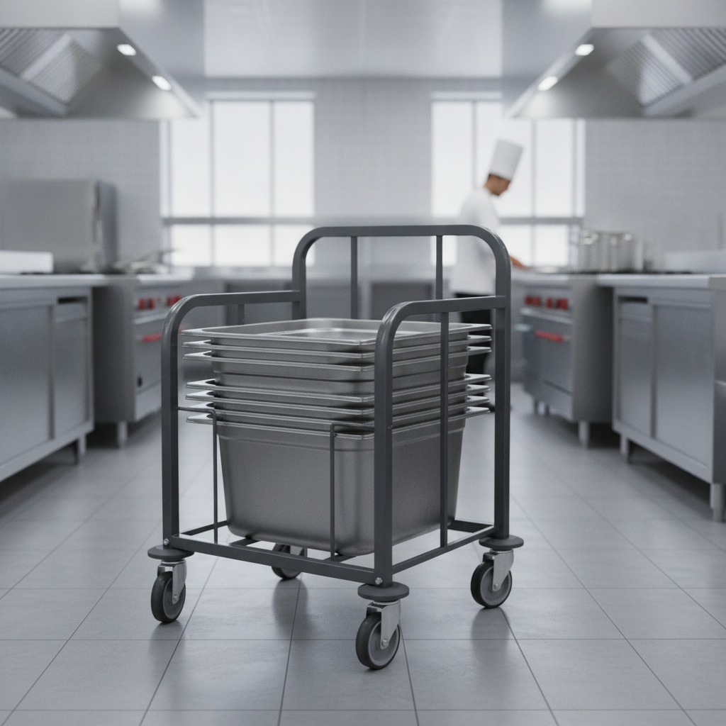 Steel Tray Stacking Trolley for Food Service Areas