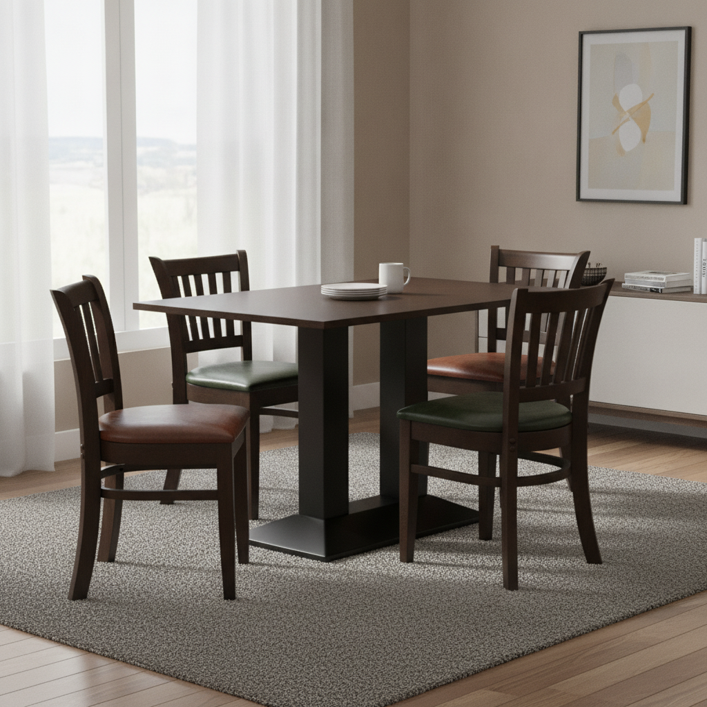 Rubber Wood Dining Table with 4 Chairs 750mm for Home Dining
