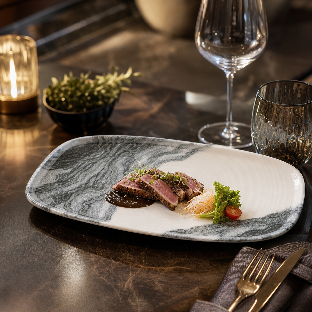 Oblong Chef's Plates x 305 178mm Black Vitrified Ceramic for Modern Hospitality (Pack of 6)