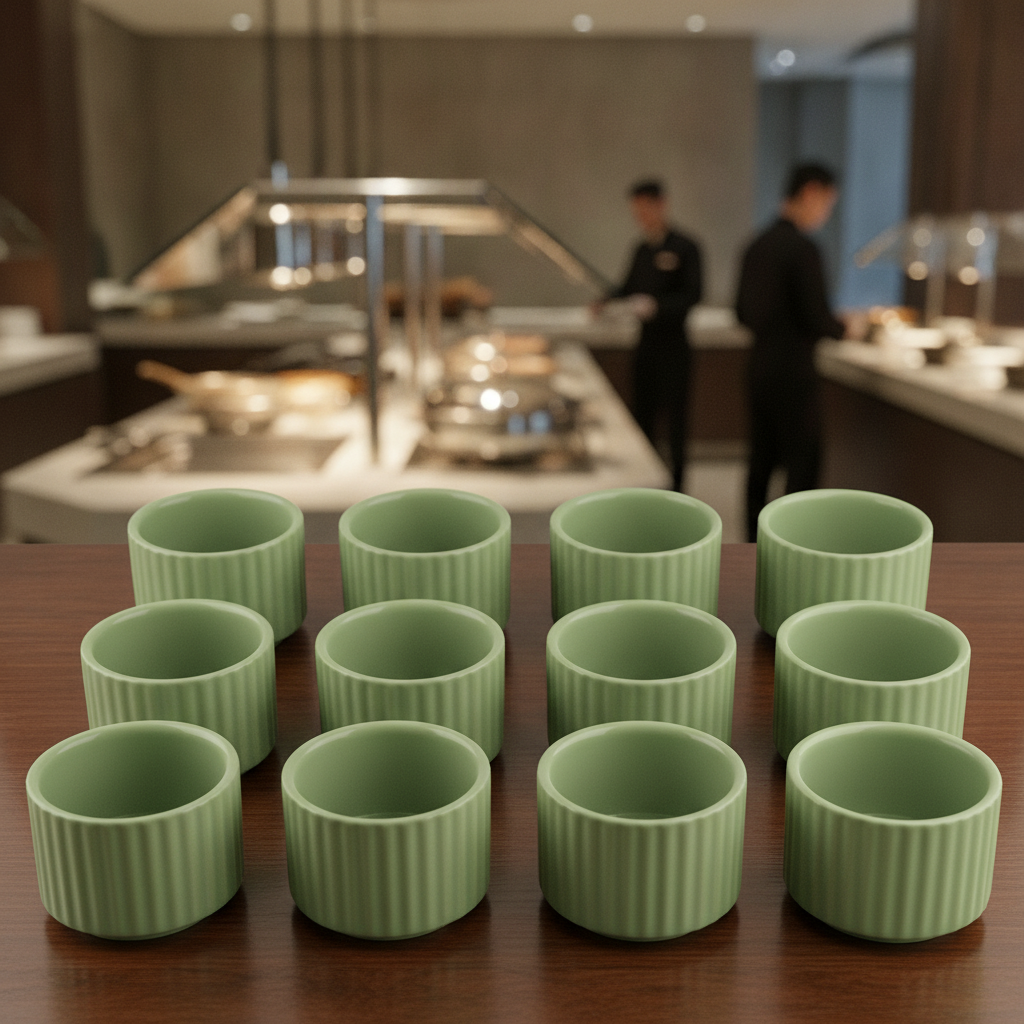 Porcelain Sage Green Bowls 25ml for Buffet Displays (Pack of 12)