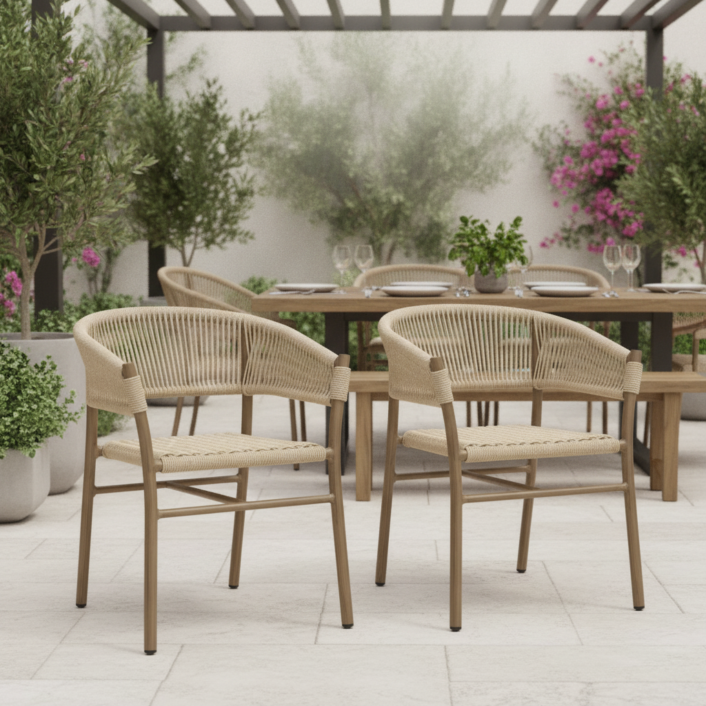 Aluminium Natural Rope Twist Wicker Chairs 750mm for Indoor & Outdoor Use (Pack of 2)