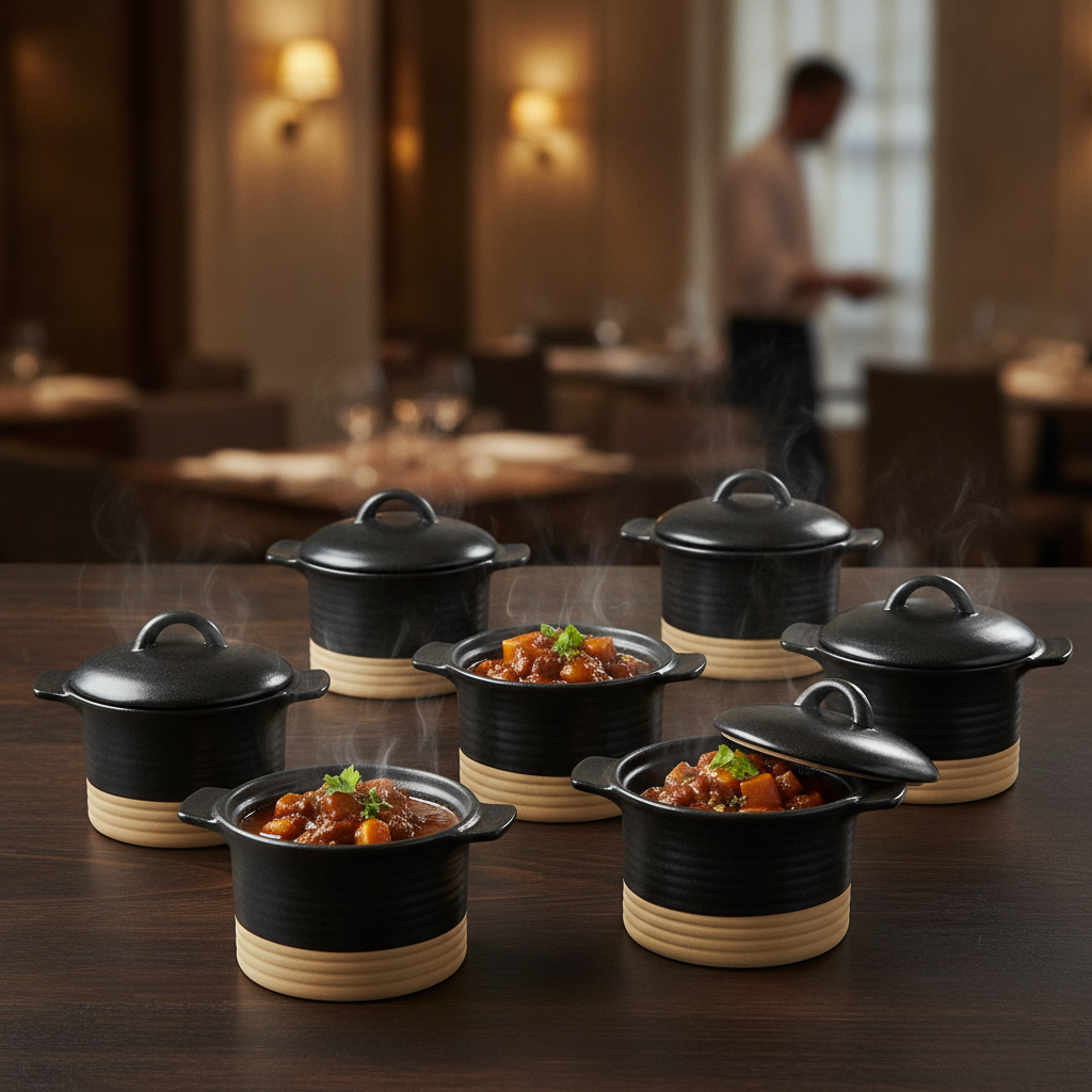 Stoneware Black Cocotte 350ml for Serving Hearty Dishes (Pack of 6)