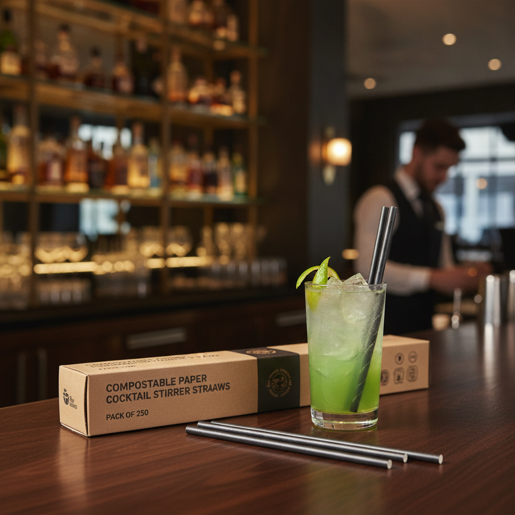 Compostable Paper Cocktail Stirrer Straws 140mm for Bars & Pubs (Pack of 250)