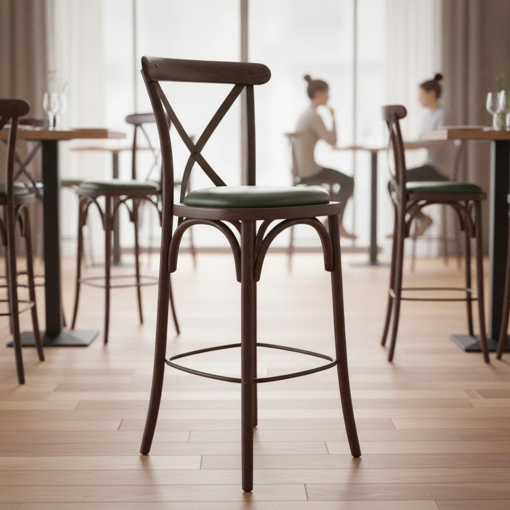 Rubber Wood Bar Chair with Padded Seat 1180mm for Stylish Seating