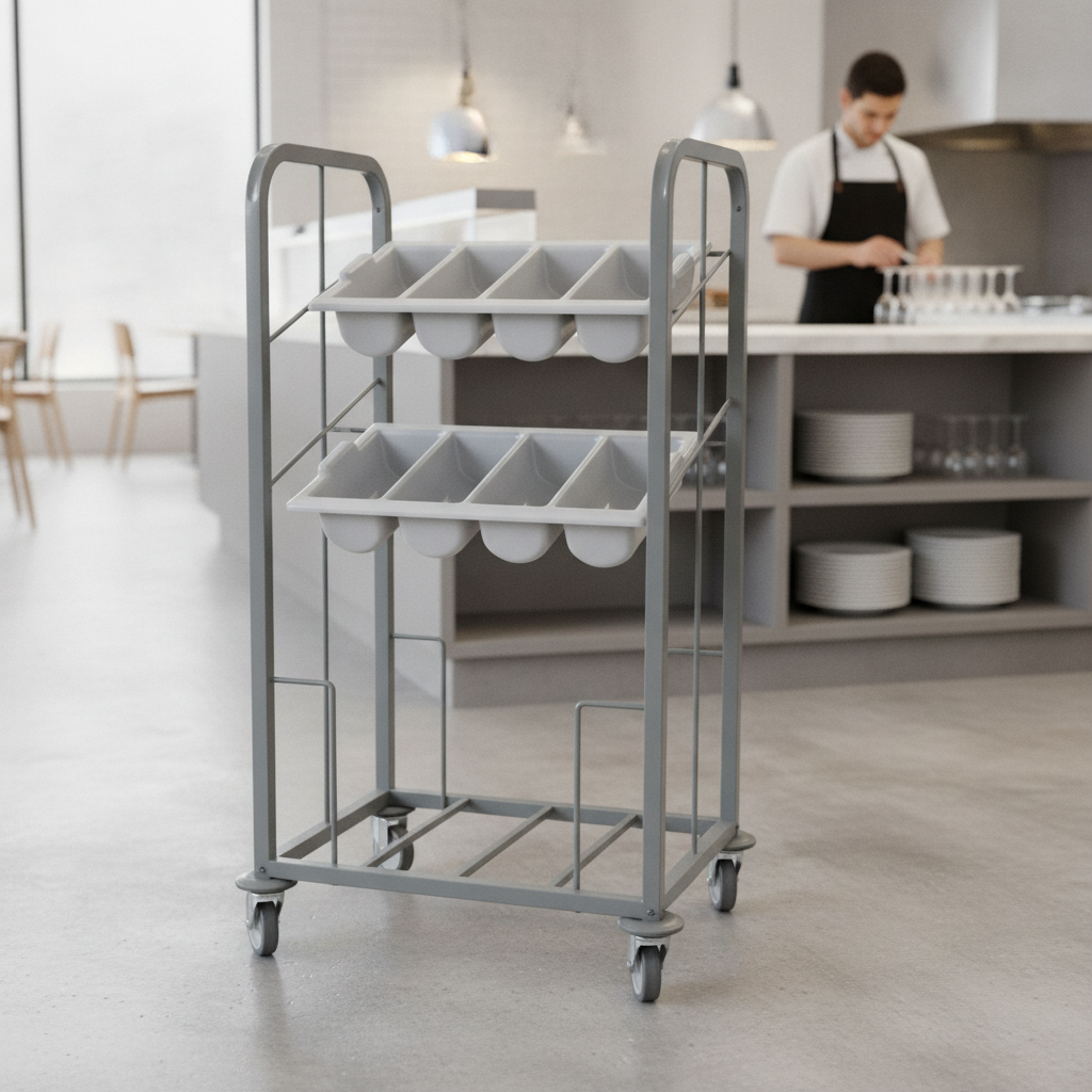 Steel Cutlery and Tray Dispense Trolley for Commercial Use